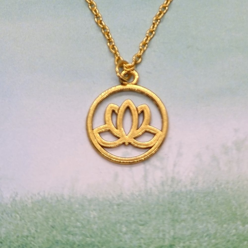 Gold Buddhist 5 Petal Lotus Flower Necklace